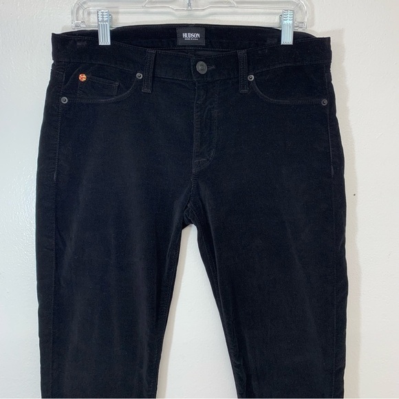 Hudson Pants Woman Sz 30 Black Velvet Skinny Low Rise Pockets Tapered Stretch - Picture 2 of 13